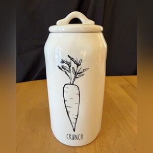 Rae Dunn White Ceramic Farmhouse CRUNCH Carrot Jar With Removable Lid